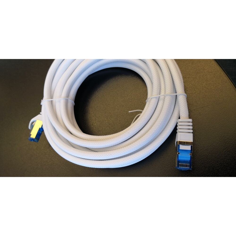CAT 7 High-Speed Ethernet Cable - White Mesh, Round. 15ft. Shielded. Patch Cord
